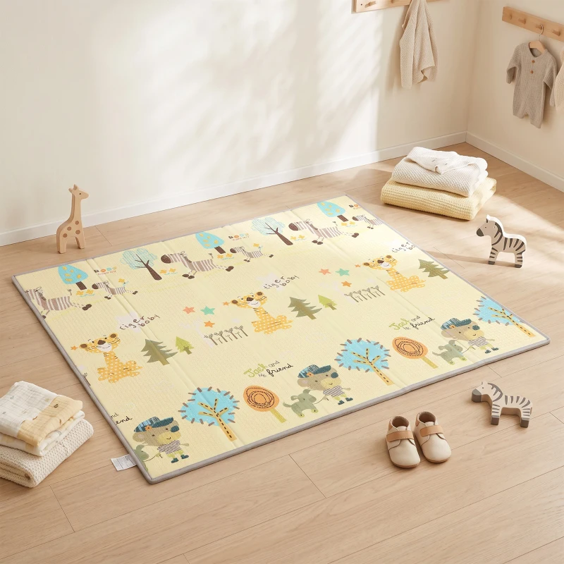 AIYAPLAY Krabbelmatte Faltbar Beidseitig Spielmatte Baby mit Waldtieren- & Naturmotiv 200 x 180 cm für Kinder 0-3 Jahre
