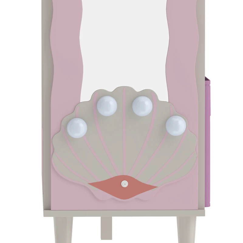 AIYAPLAY Kids Clothing Rack, Kids Wardrobe with Glowing Lights Mirror, Non-Woven Drawer and Shelves for Bedroom, Ages 3-8, Pink