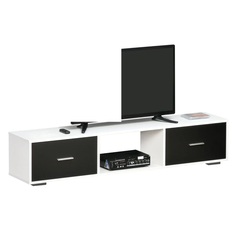 HOMCOM Mueble de TV para Televisores de hasta 60" Mesa para TV de Salón Estilo Moderno con 2 Cajones y Compartimento Abierto 140x30x32 cm Blanco y Negro