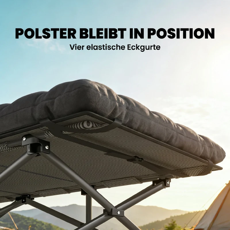 Outsunny Feldbett faltbar Campingbett mit Tragetasche Campingliege bis 200 kg Indoor, Outdoor, 200 x 80 x 40 cm Schwarz