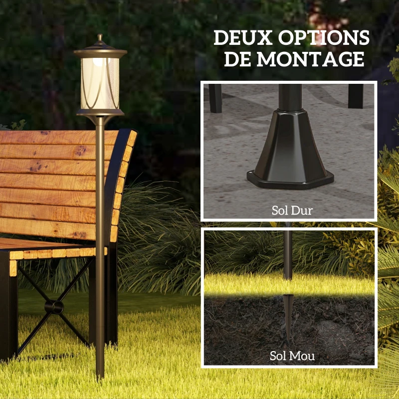 Outsunny Lampadaire solaire extérieur lampadaire de jardin LED avec interrupteur marche/arrêt 17 x 17 x 127 cm noir
