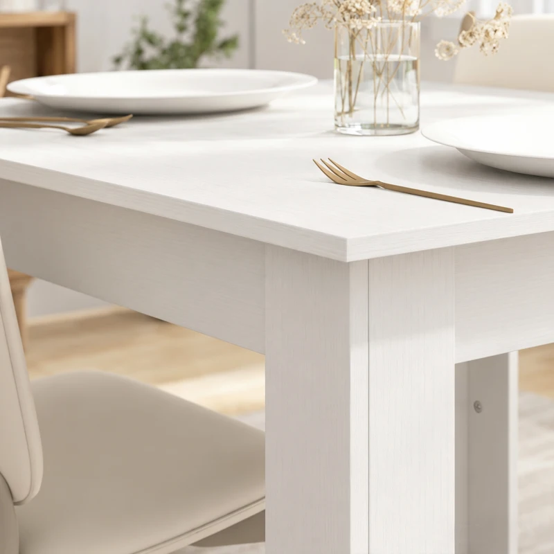 HOMCOM Square Dining Table, Modern Small Dining Table with Wood Effect, Space Saving, Non-slip Foot Pads, White