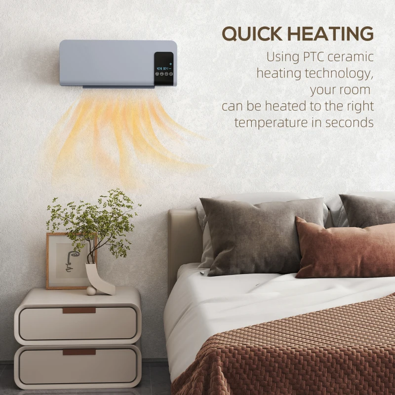 HOMCOM 2000W Wall Mounted Heater, 18-45°C Temperature, Grey