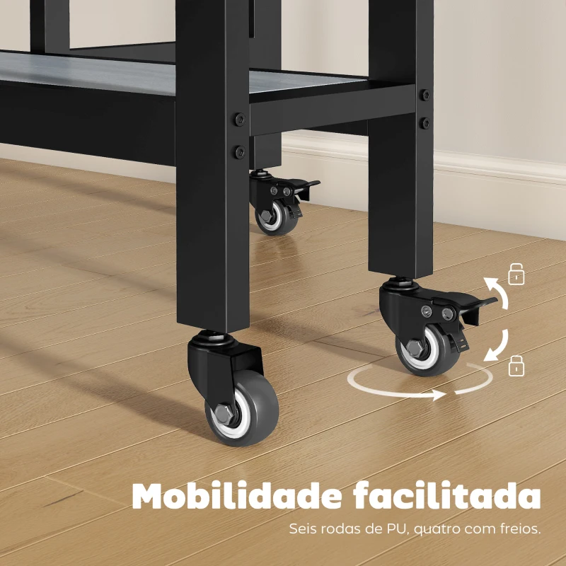 HOMCOM Mesa de Jantar Dobrável com Rodas e Prateleira Aberta Mesa de Cozinha para Espaços Pequenos Cinzento Cimento