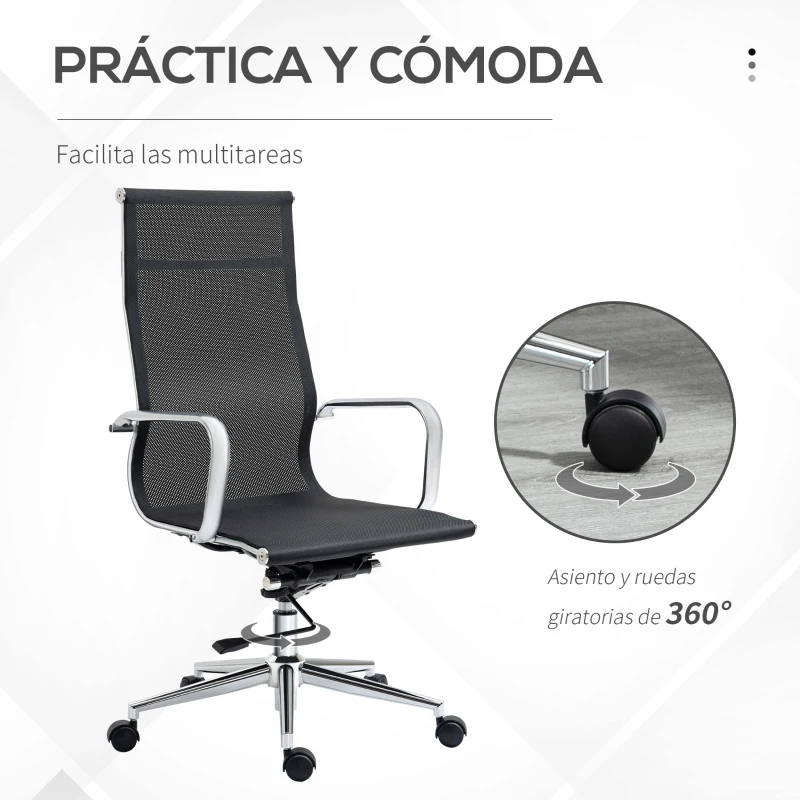 Vinsetto Silla de Escritorio Ergonómica Tela de Texteline Transpirable Silla de Oficina Giratoria con Altura Ajustable Reposabrazos y Respaldo Alto 56x59x110-120 cm Negro