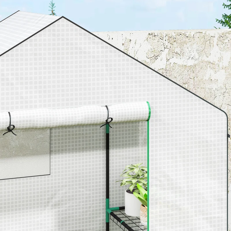 Outsunny Estufa de Jardim com 1 Porta 2 Janelas e Prateleiras de 2 Níveis em Forma de U para Cultivo de Plantas 140x73x190 cm Branco