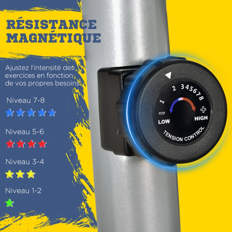 HOMCOM Vélo elliptique d'appartement vélo d'exercice magnétique 8 niveaux de résistance selle réglable écran LCD pour gymnase maison bureau noir