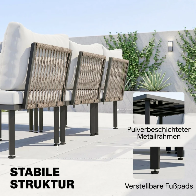 Outsunny Lounge Tuinmeubelset 5-6 Personen Tuinlounge Set met 2-zits Tuinbank, 2 Stoelen, Hoekstoel, Lamellen-tafel, Voetenbank