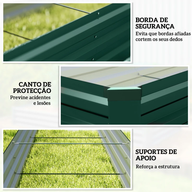Outsunny Floreira Exterior Grande Retangular em Aço Galvanizadocom Base Aberta 240x60x30 cm Verde