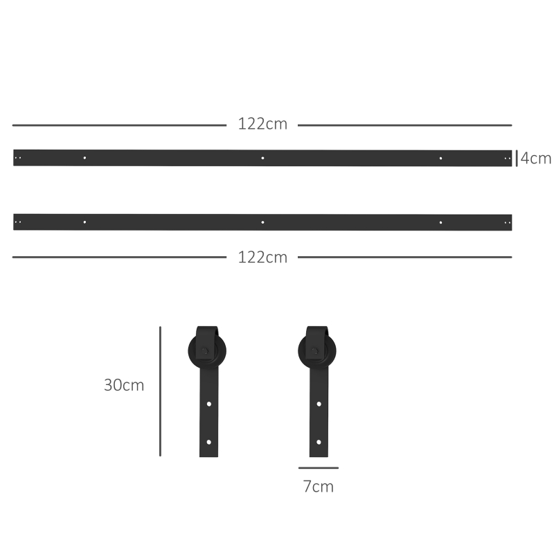 HOMCOM Schuifdeurset, stil & soepel, voor hout- & cementmuren, 244cm, Staal, Zwart