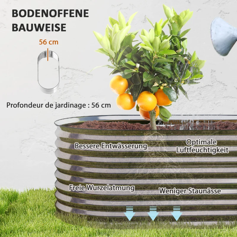 Outsunny Plantenbak, metalen bloempot met veiligheidsrand en handschoenen, open bodem, 160B x 80T x 56H cm, Donkergrijs