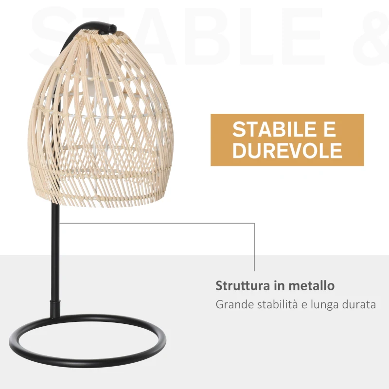 HOMCOM Lampada da Tavolo in Rattan Stile Boho, Attacco E27 Potenza Max 40W Ø20x41cm, Beige