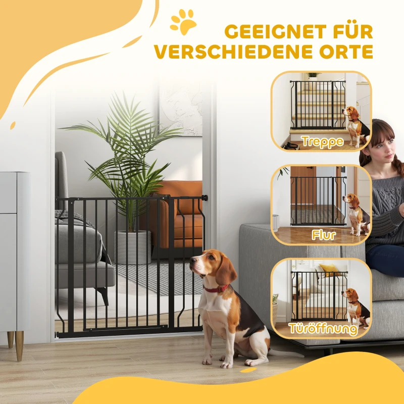 PawHut Hunde-Absperrgitter, Klemmmontage, verstellbare Länge, Stahl/ABS, 75-95 x 76cm, Schwarz