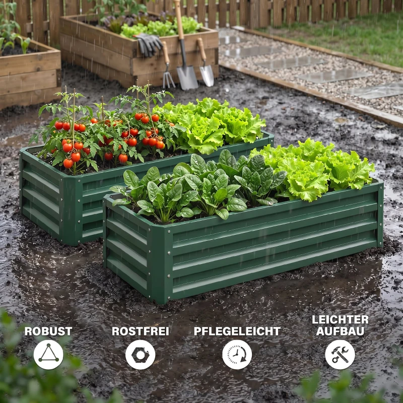 Outsunny Metalen verhoogde plantenbak 2-delig, open bodem, voor tuin en balkon, 110x50x30cm, groen(m-7)