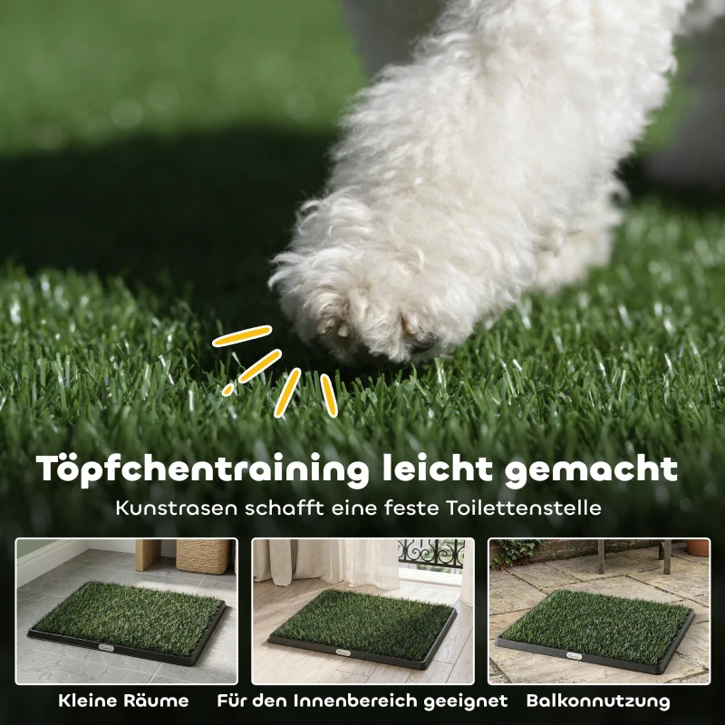 PawHut Honden Toilet 63 x 50,5 cm met 2 Wasbare Kunstgrasmatten voor Thuis of Balkon Zwart+Groen