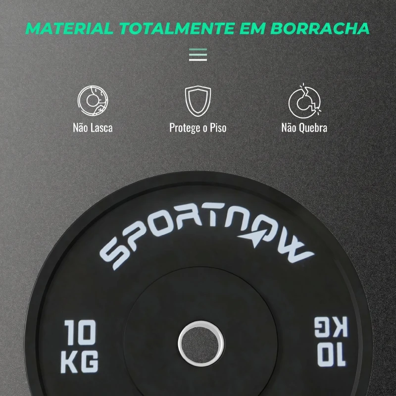 SPORTNOW Anilhas Olímpicas 2x10 kg com Orifício Ø50 mm em Borracha para Barras e Halteres, Preto