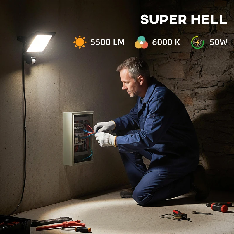 HOMCOM 50W Arbeitslampe, verstellbar, 3 Modi, Aluminium, flexibel einsetzbar, Schwarz