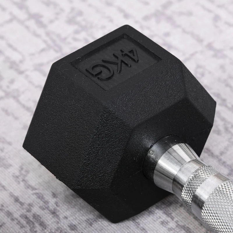 HOMCOM Rubber Dumbbell Sports Hex Weights Sets Home Gym Fitness Hexagonal Dumbbells Kit Weight Lifting Exercise (2 x 4kg)