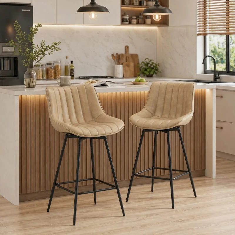 HOMCOM Set of 2 PU Leather Swivel Bar Stools - Light Brown
