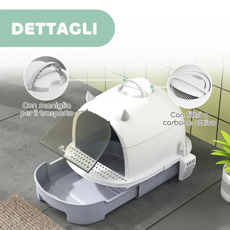 PawHut Lettiera per Gatti Chiusa con Vassoio Estraibile, Paletta e Filtro ai Carboni Attivi, Grigio