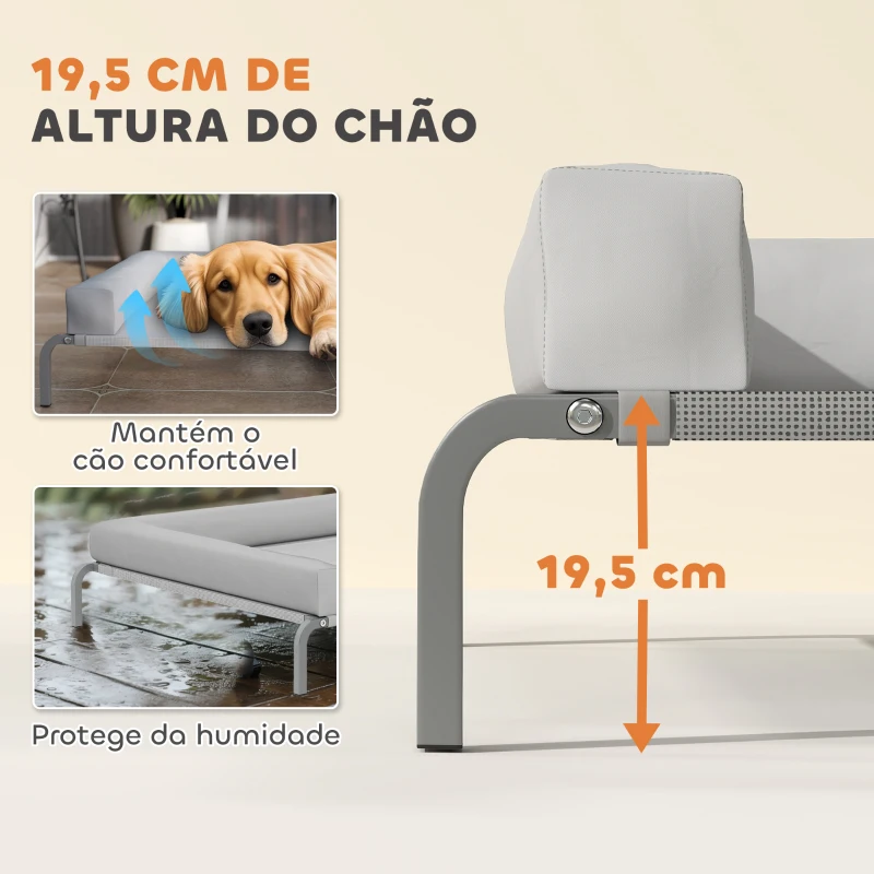 PawHut Cama Elevada para Cães com Latertais Amovíveis Cama Elevada para Cães Grandes Portátil com Malha Respirável 130x90x30 cm Cinza Claro