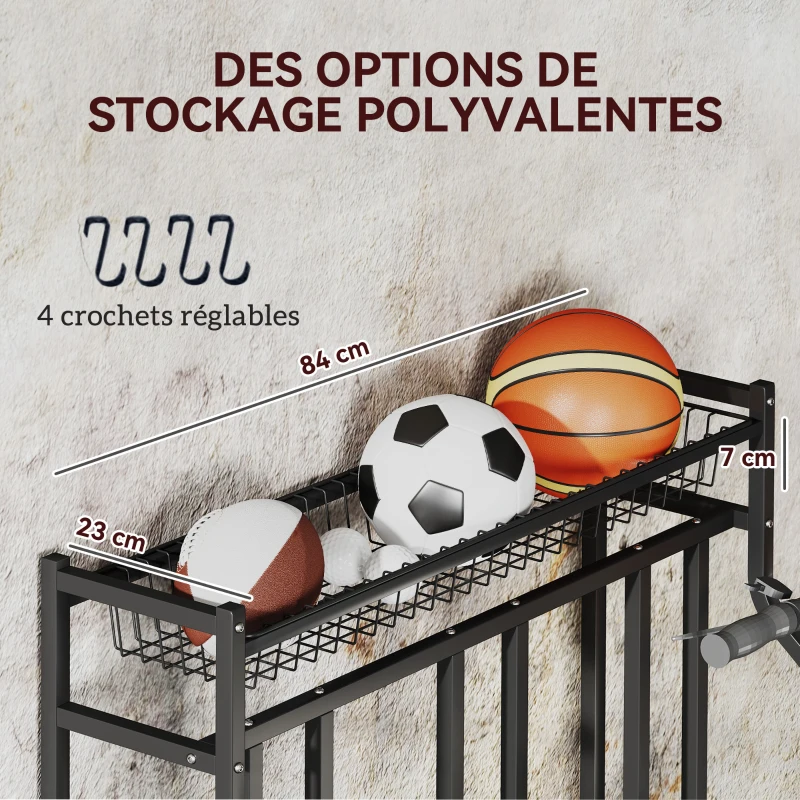 SPORTNOW Support de vélo support de stationnement à 3 vélos avec panier supérieur 4 crochets 90 x 54 x 100 cm noir