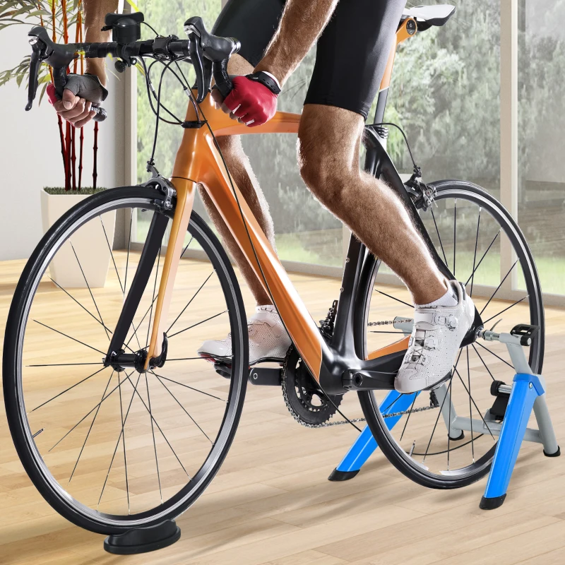 HOMCOM Home trainer vélo support d'entrainement pliable pour vélo de route roues 26 à 29 pouces gris métal bleu