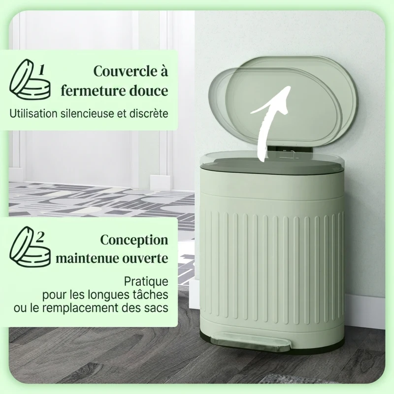 HOMCOM Poubelle de cuisine poubelle à pédale 20L couvercle à fermeture douce seau intérieur amovible 36,5 x 31,2 x 45 cm vert