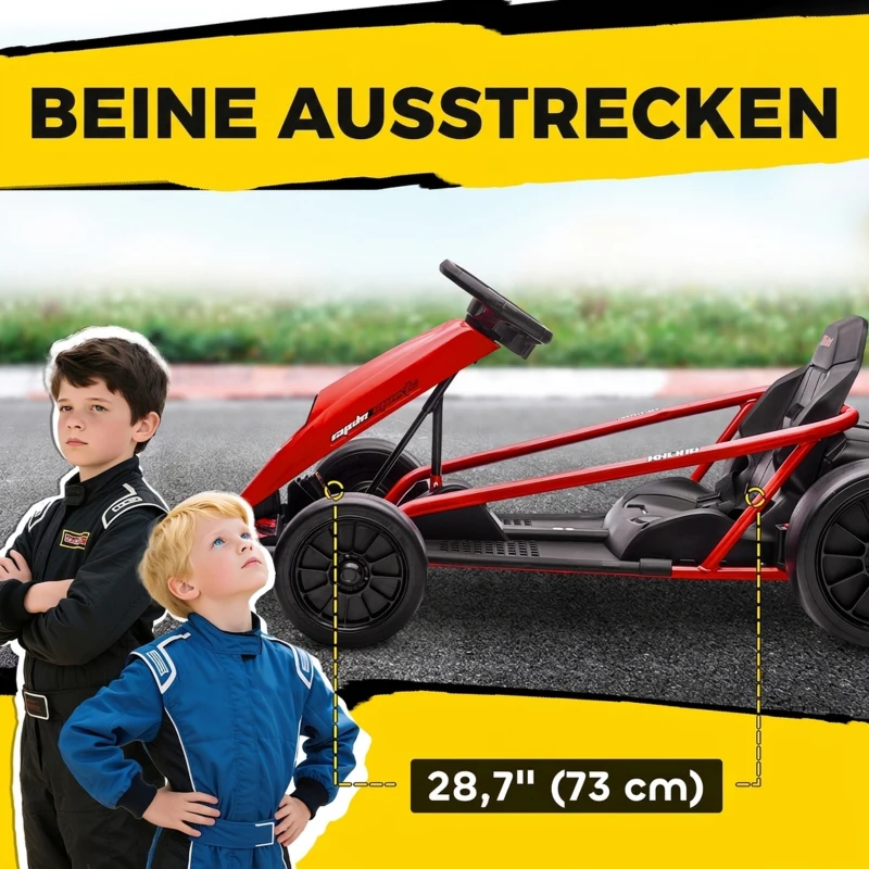 HOMCOM 24V elektrische go-kart voor kinderen, tot 13 km/u, met driftfunctie, 2 motoren, rood, 8-12 jaar