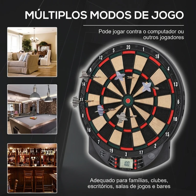 HOMCOM Alvo Eletrónico com 6 Dardos e 30 Pontas, Ecrã LCD, 26 Jogos e 185 Variações, para 8 Jogadores
