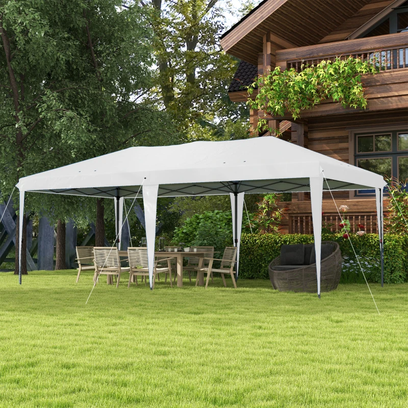Outsunny Faltpaviljoen Tuinpaviljoen Partytent, inklapbaar, weerbestendig, 5,9 m x 2,95 m x 2 m, Wit