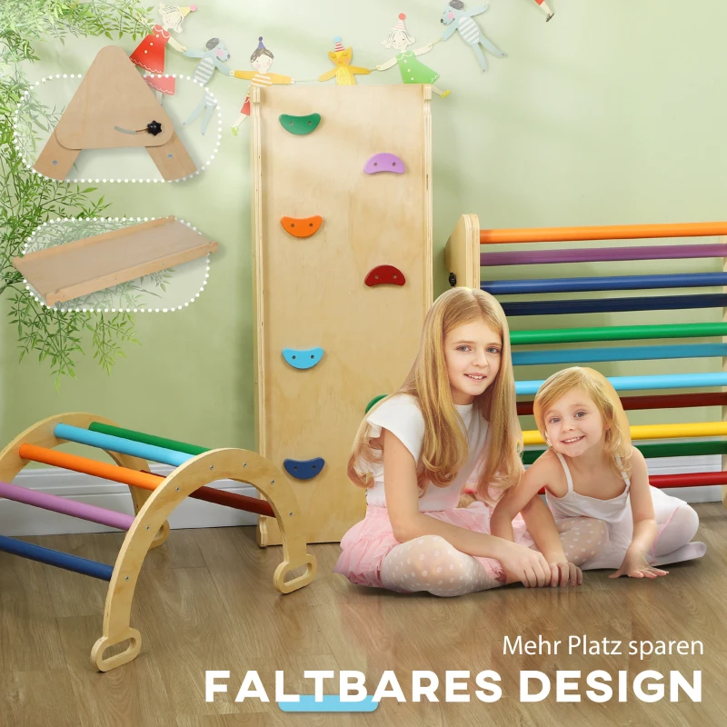 AIYAPLAY 5-in-1 Kinder Klimtoestel met Helling, Brug, Driehoekige Ladder, 18-48 Maanden, Bont