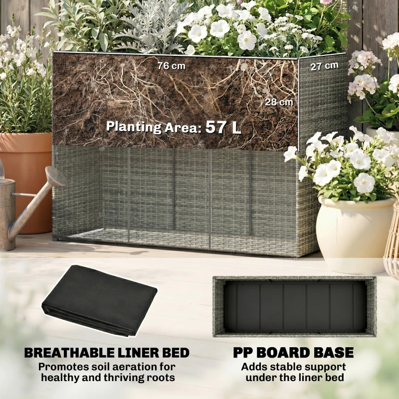 Outsunny Rattan Planter with Trellis, Raised Beds for Garden with Liner for Climbing Plants Vegetables Flowers, Dark Grey