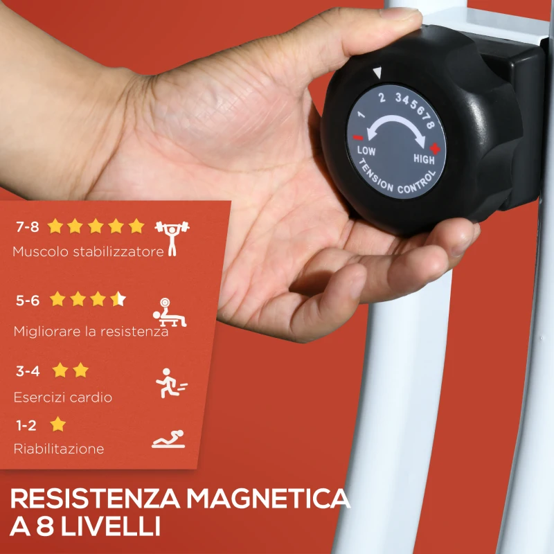 SPORTNOW Cyclette Magnetica Pieghevole a 8 Livelli di Resistenza con Seduta Regolabile, in Acciaio, 97x43x110 cm, Rosso