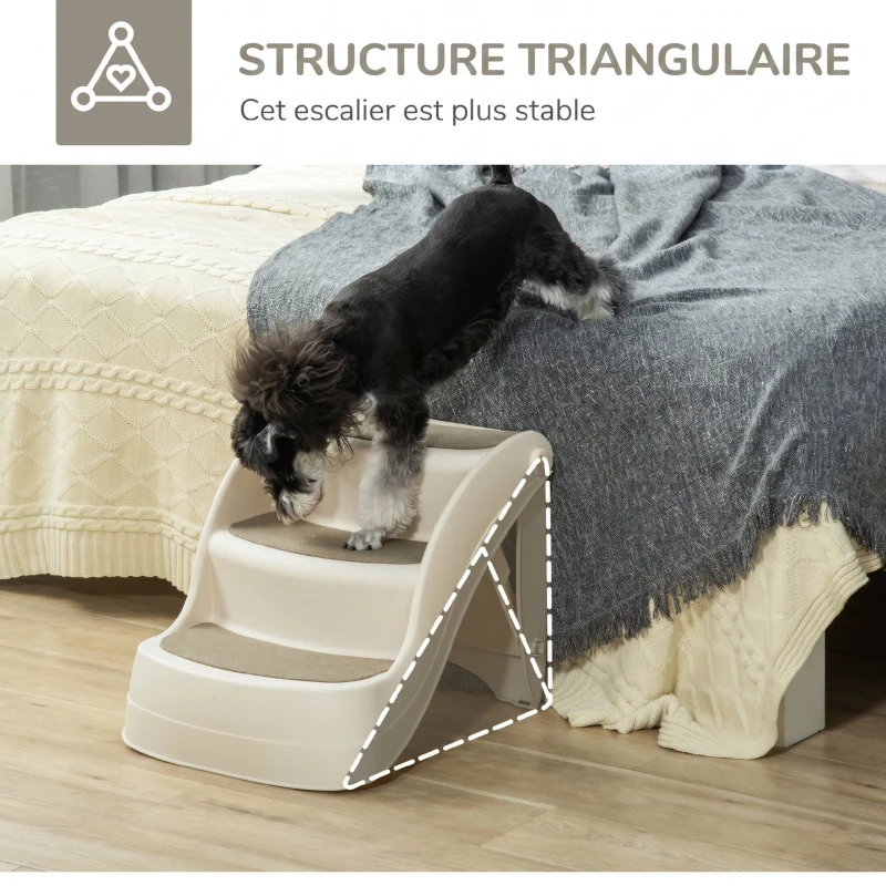 PawHut Escalier pour Chien Pliant à 3 Marches Antidérapantes, pour Chiens Âgés, Chiots, Lit, Canapé, 49x38x38cm, Crème