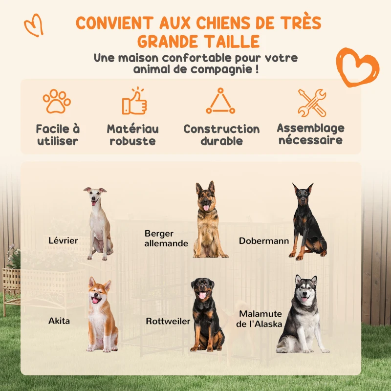 PawHut Chenil d'extérieur enclos 3m² avec auvent imperméable pour grand chien, porte verrouillable 239L x 121l x 183H cm