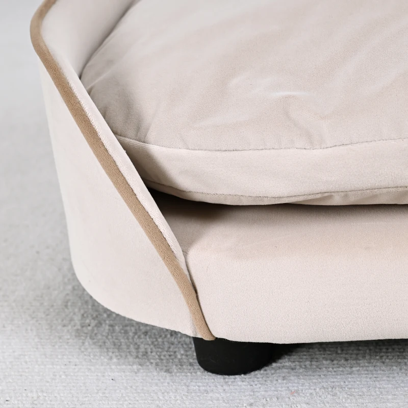 PawHut Canapé pour chien canapé pour animal de compagnie avec coussin amovible et housse lavable 66 x 43 x 19,5 cm beige