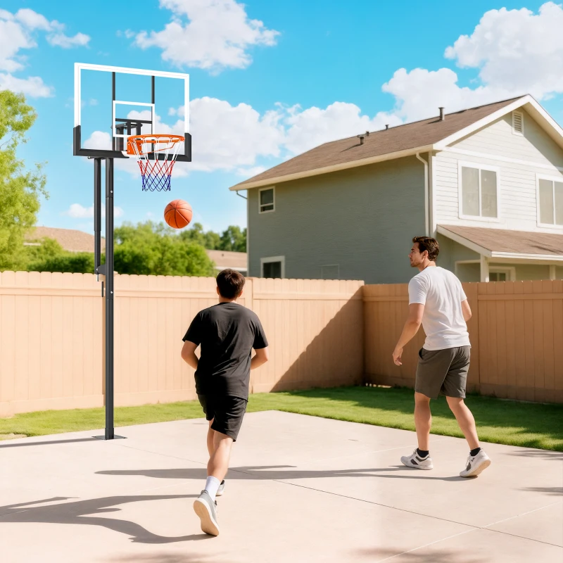SPORTNOW Cesto de Basquetebol para Exterior no Chão, Altura Ajustável 230-375 cm com Suporte e Painel Inquebrável 120 cm, Aro Ø48 cm
