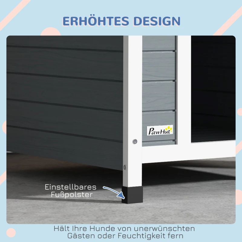 PawHut Hondenhut, weerbestendig, uitneembare bodem, Sparrenhout, 75x88x82 cm, Grijs/Zwart
