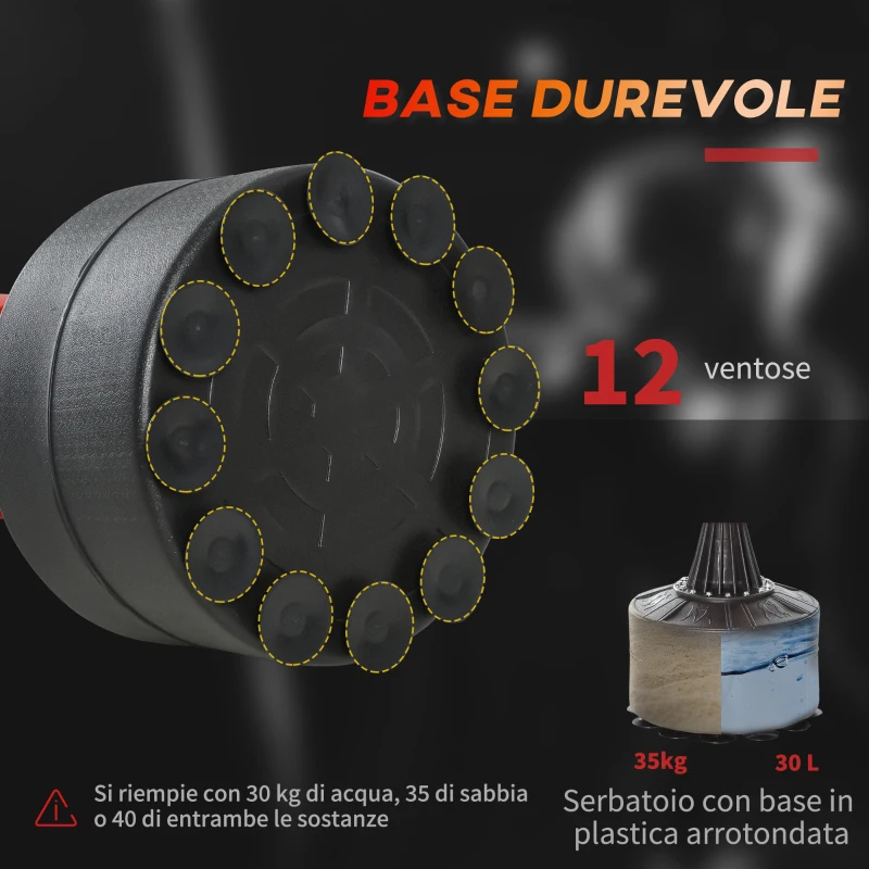 HOMCOM Sacco da Boxe ad Altezza Regolabile con Punching Ball e Base Riempibile, 88x48x155-205 cm, Rosso e Nero