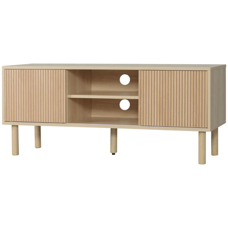 HOMCOM Mesa de TV con Puertas Correderas Estantes Abiertos Orificios para Cables para Televisión hasta 50 Pulgadas Natural