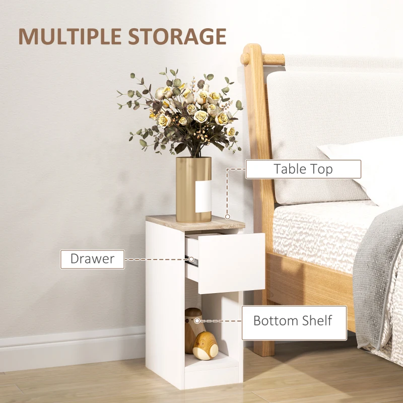 HOMCOM Set of Two Modern Storage Bedside Tables - Cream White