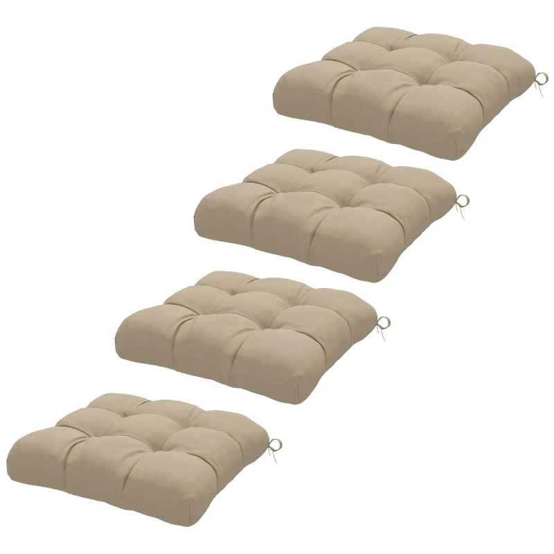 Outsunny Conjunto de Cojines para Sillas de Comedor y Jardín Impermeable y Anti-UV con 2 Cordones de Fijación 48x48x10 cm Caqui