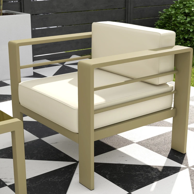 Outsunny 5-Piece Garden Corner Sofa Set with Cushions, 6 Seater Aluminium Garden Furniture Set with Glass Top Coffee Table, Patio Sectional Conservatory Furniture for Patio & Terrace, Gold Tone