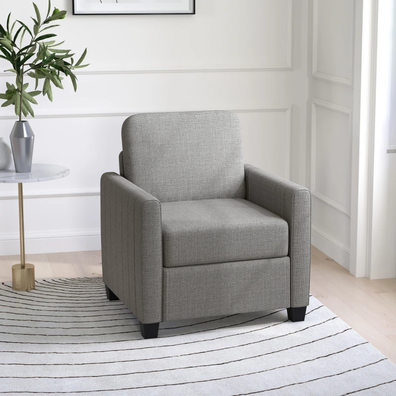 HOMCOM Modern Boxy Linen-Look Armchair - Light Grey