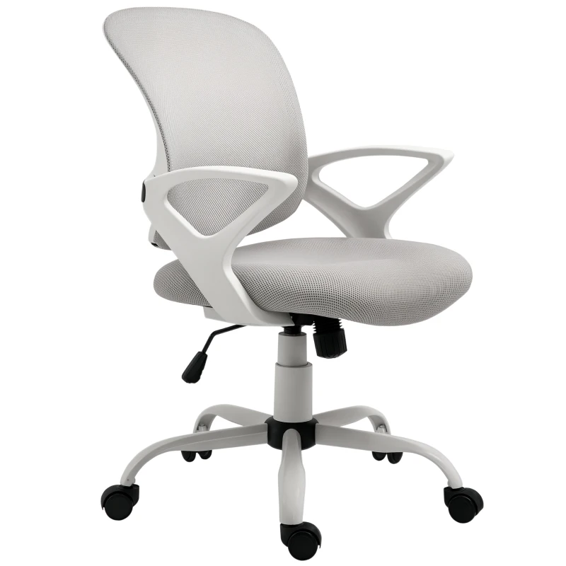 Vinsetto Bureaustoel, Schrijfstafstoel met Wielen, Ergonomisch, In Hoogte Verstelbaar, Grijs