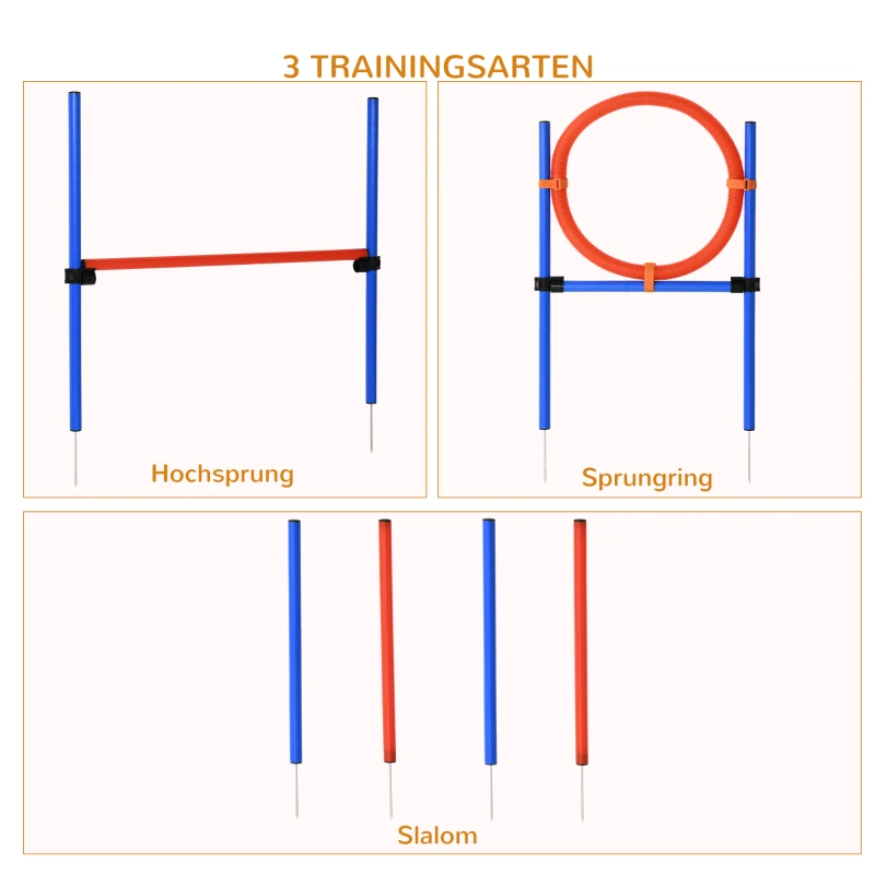 PawHut behendigheidsset slalompalen springring