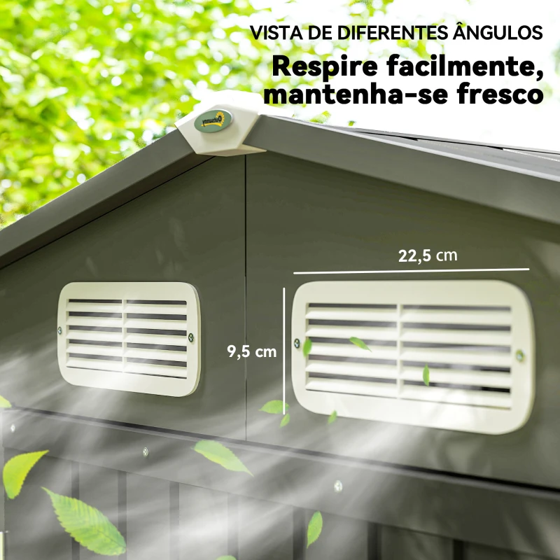 Outsunny Abrigo de Jardim 2,27 m² 190x131x188 cm com 2 Ventilações Porta com Fechadura para Armazenamento de Ferramentas Cinza