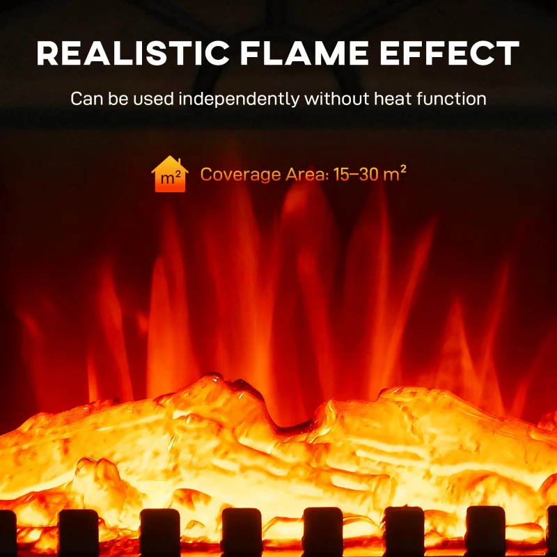 HOMCOM Electric Fireplace Stove Heater with 3D Flame Effect, 2000W/1000W, Freestanding Portable Fireplace with Adjustable Thermostat, 2 Heat Settings for Living Room, Black