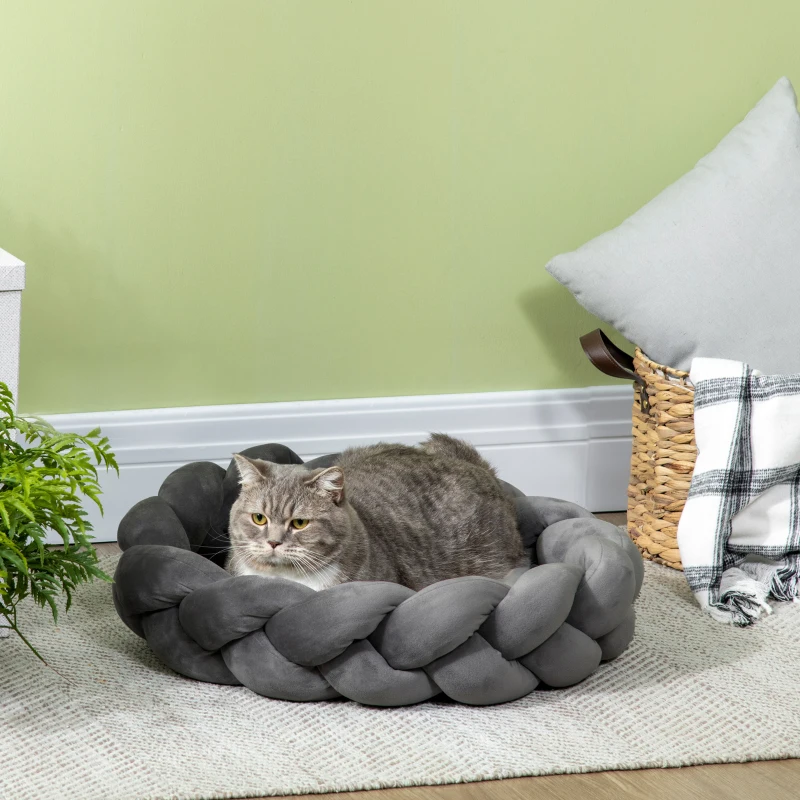 PawHut Cama para Cães Pequenos Lavável Cama para Animais de Estimação Redonda com Almofada Independente 55x55x14 cm Cinza